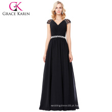 Grace Karin Cap Sleeve V-Neck Preto Long Chiffon Prom Dress 8 Tamanho US 2 ~ 16 GK000135-1